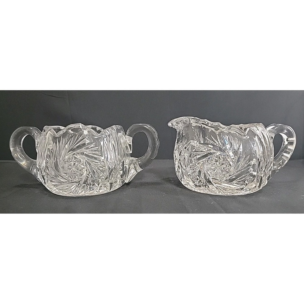 Vintage ABP Cut Crystal Glass Creamer & Sugar Bowl Set